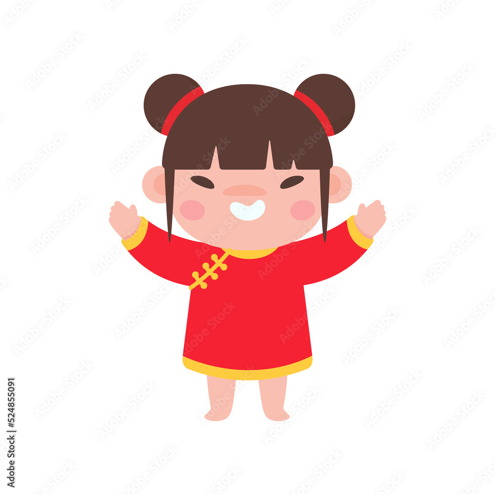 Chinese children wear red national costumes to celebrate Chinese New Year. Chinese children wear red national costumes to celebrate Chinese New Year.