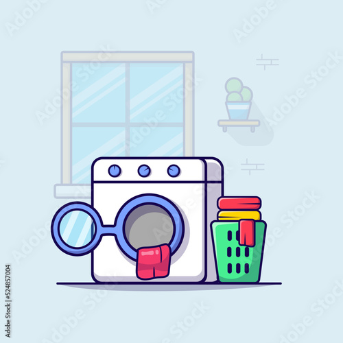 laundry machine washing dirty clothes illustration vector isolated flat design