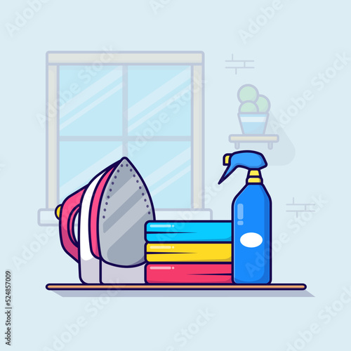 Ironing clothes with iron cleaning tools laundry tools illustration vector isolated flat design