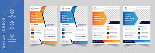 Creative corporate business company flyer brochure templates of a4 bundle in blue color, medical flyer, marketing flyer, cover, annual report, poster layout