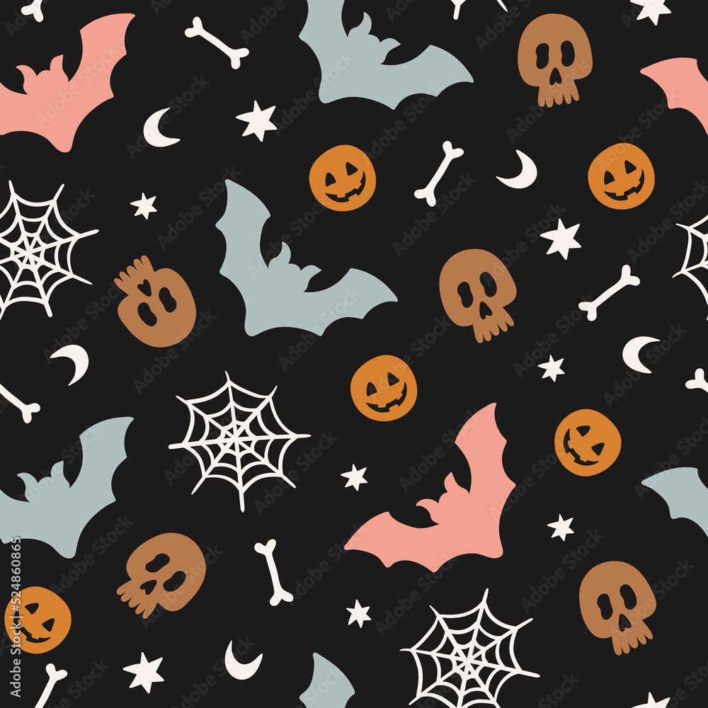 Seamless pattern with halloween silhouette elements on a black background. Vector illustration Seamless pattern with halloween silhouette elements on a black background. Vector illustration