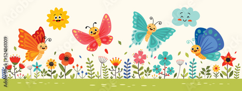 Flat Drawing Of Colorful Butterflies