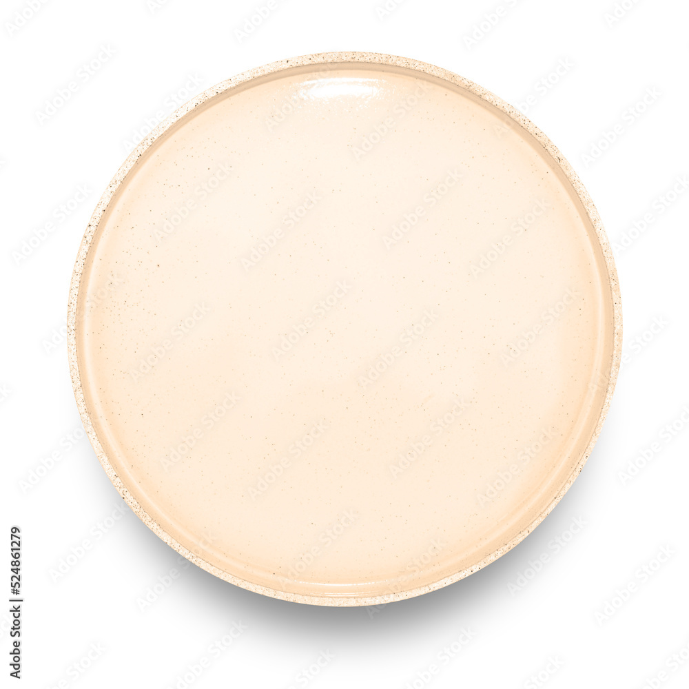 Brown circle ceramics plate isolated on white background. Brown circle ceramics plate isolated on white background.