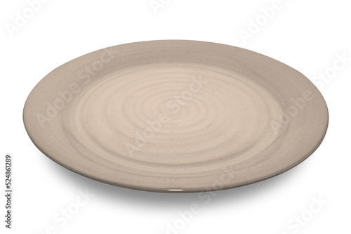 Brown circle ceramics plate isolated on white background.