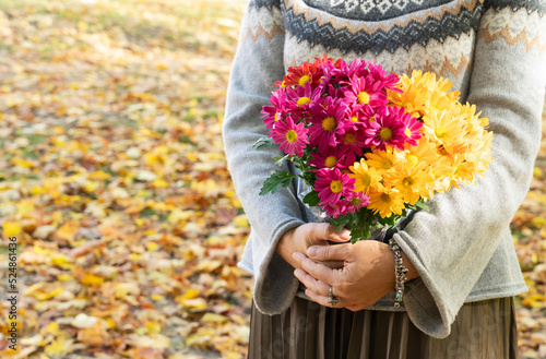 Autumn lifestyle with woman hands close up