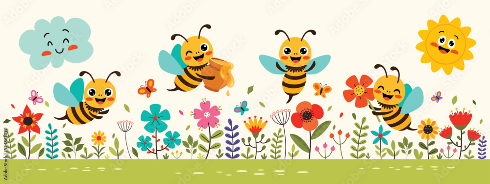 Cartoon Illustration Of Cute Bees Cartoon Illustration Of Cute Bees