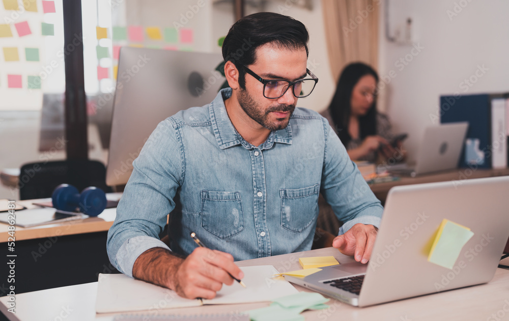 entrepreneurial executives sitting smiling. business manager lifestyle Indoor self-confidence.professional male technical young white computer company work laptop