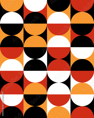 Abstract poster. Colorful background with red, orange, black shapes on white background. Wall decor.