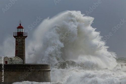 Stormy sea coast breaking waves