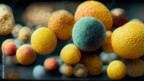 yellow hard and soft balls like viruses or beads