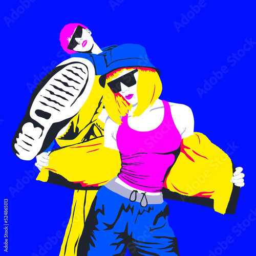 Fashion minimal illustration. Stylish urban Girl. Party concept