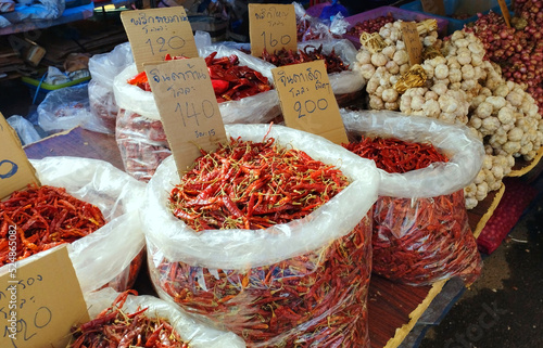dried chili at market in thailand