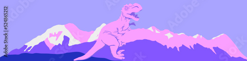 fashion minimal illustration bunner. abstract dinosaur and mountains