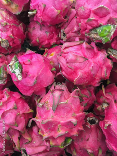 close up dragon fruit sell in the market