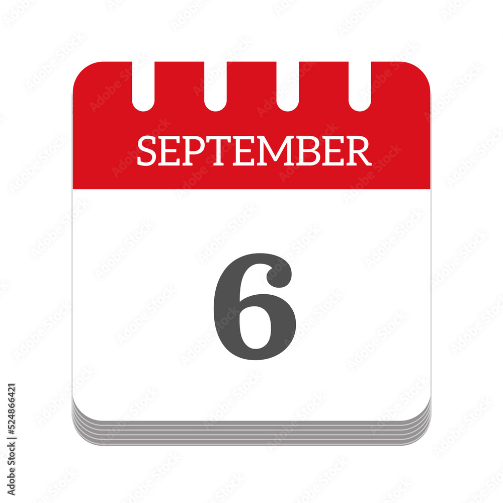 Fototapeta premium September 6 calendar flat icon