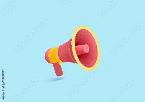 3D megaphone icon on pastel background. For announce award, news distribution. Minimal cartoon icon.