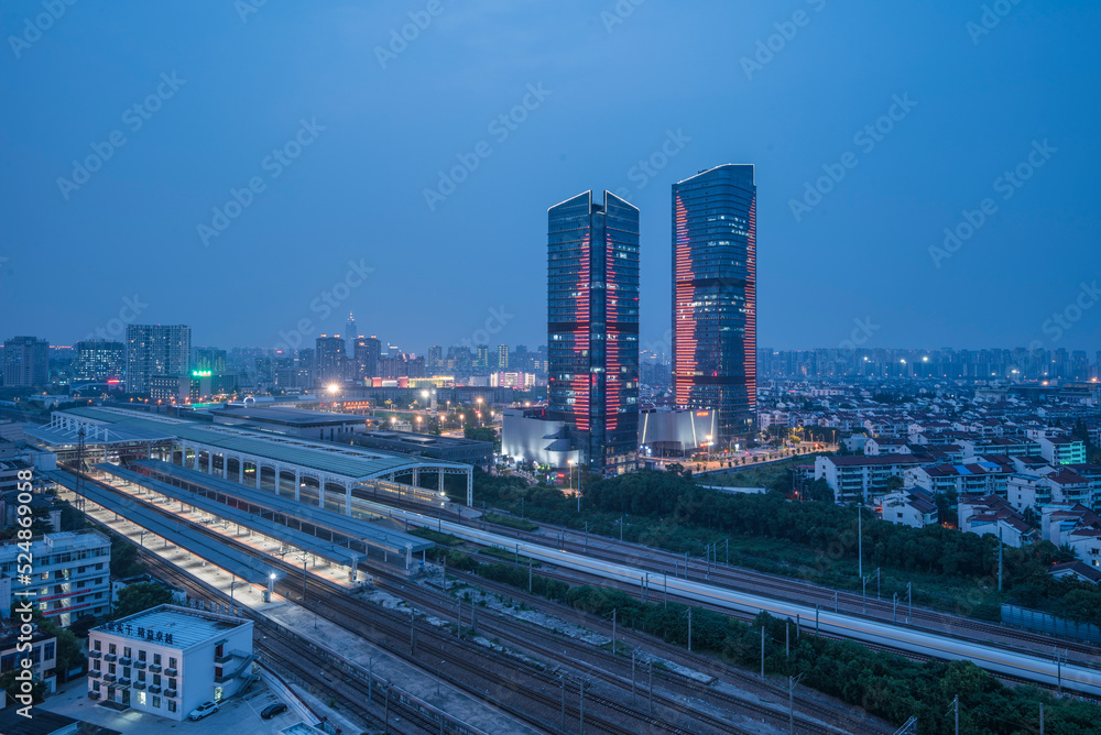 Aerial shot of Changzhou High-speed Railway Station, Changzhou City, Jiangsu Province, China