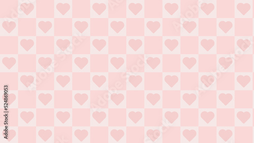 cute pastel pink checkers, gingham, plaid, checkerboard with cute little heart background illustration, perfect for banner, wallpaper, backdrop, postcard, background