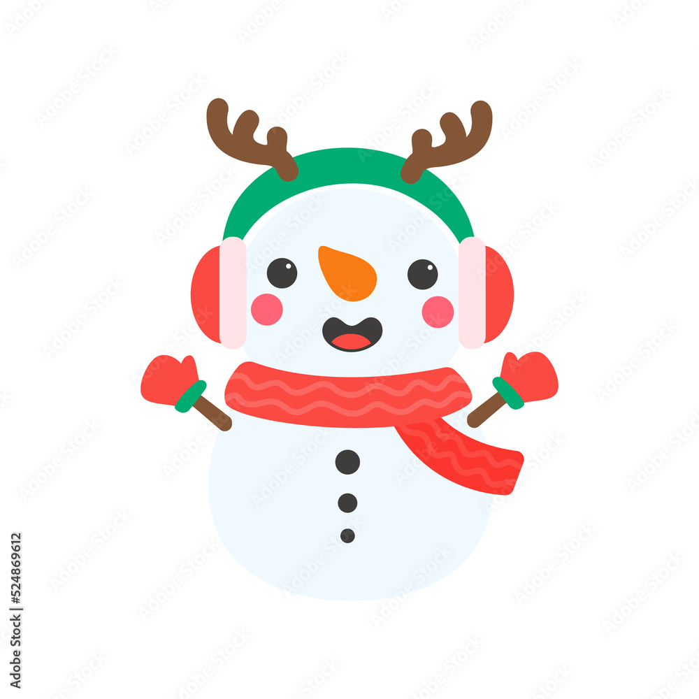 Naklejka premium Snowman cartoon vector. Snowballs molded into Snowman. Decorate with winter sweaters for Christmas.