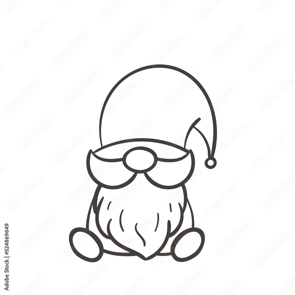 Obraz premium Line art Christmas gnomes design for coloring book isolated on a white background