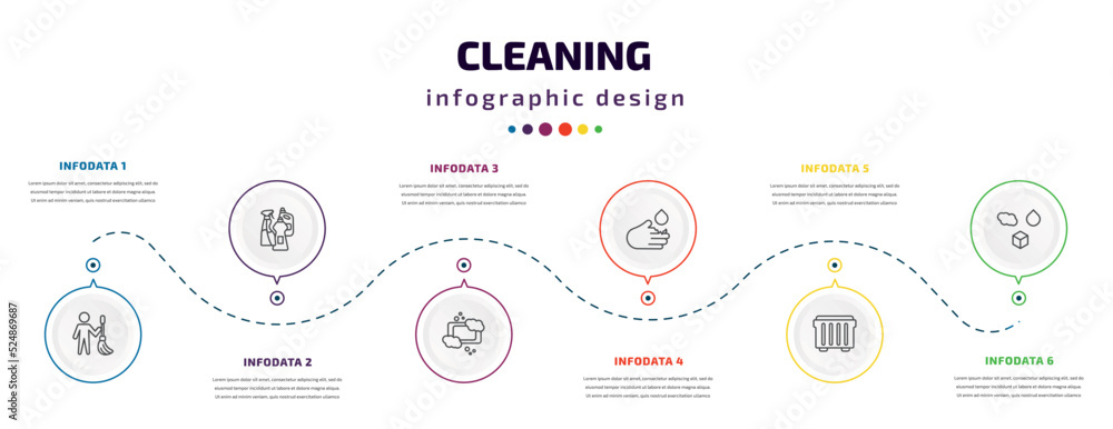 cleaning infographic element with icons and 6 step or option. cleaning icons such as cleaner, cleaning products, soap, acid, dumpster, states of matter vector. can be used for banner, info graph, cleaning infographic element with icons and 6 step or option. cleaning icons such as cleaner, cleaning products, soap, acid, dumpster, states of matter vector. can be used for banner, info graph,