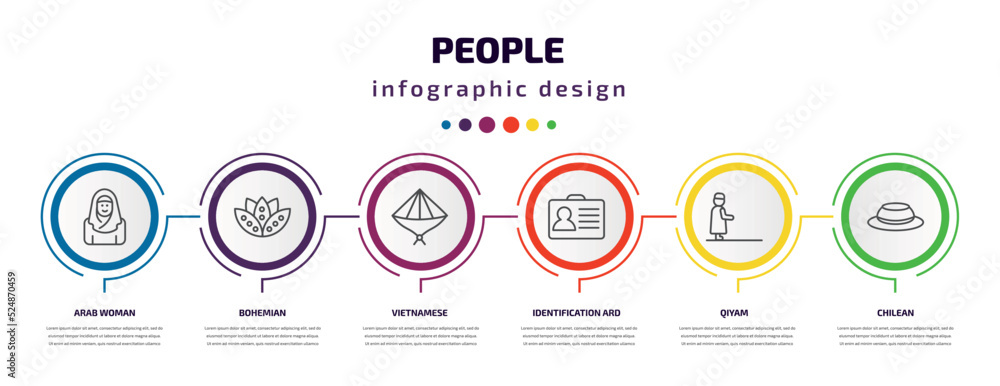 people infographic template with icons and 6 step or option. people icons such as arab woman, bohemian, vietnamese, identification ard, qiyam, chilean vector. can be used for banner, info graph, people infographic template with icons and 6 step or option. people icons such as arab woman, bohemian, vietnamese, identification ard, qiyam, chilean vector. can be used for banner, info graph,