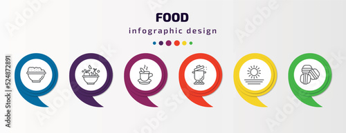 food infographic template with icons and 6 step or option. food icons such as risotto, healthy nutrition, hot herbal, stew, morning, arons vector. can be used for banner, info graph, web,