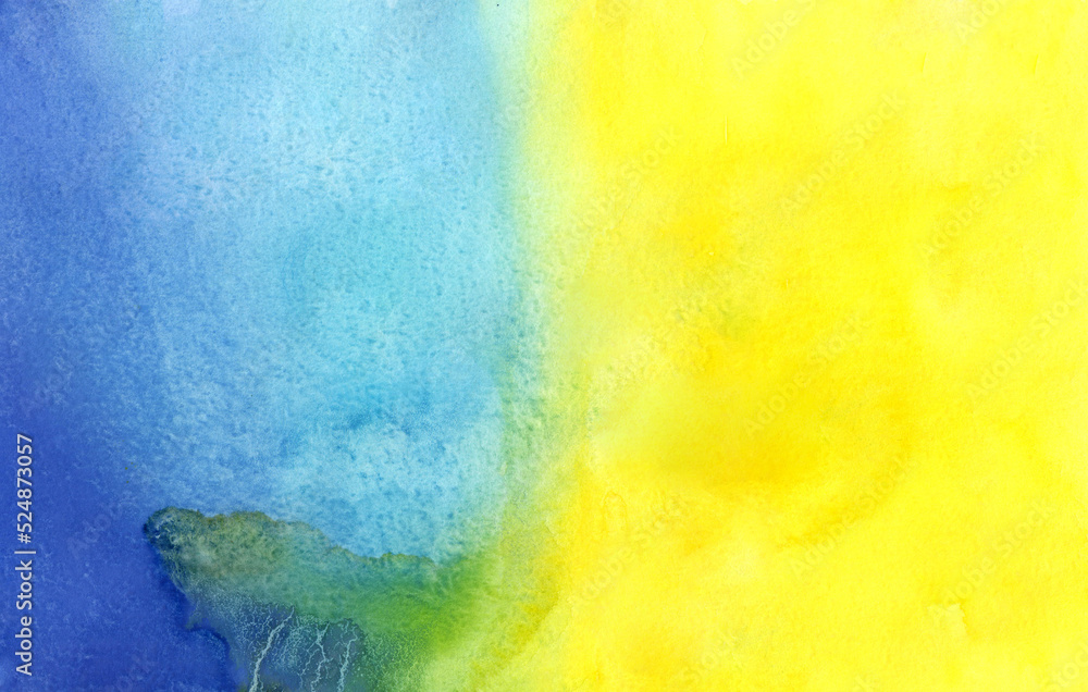 Watercolor blue-yellow hand drawn background gradient. Aquarelle abstract colorful background

