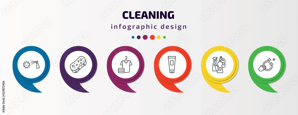 cleaning infographic template with icons and 6 step or option. cleaning icons such as virus cleanin, sponges, laundry, cream, cleaning products, washing dishes vector. can be used for banner, info cleaning infographic template with icons and 6 step or option. cleaning icons such as virus cleanin, sponges, laundry, cream, cleaning products, washing dishes vector. can be used for banner, info
