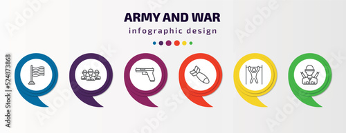 Photo army and war infographic template with icons and 6 step or option