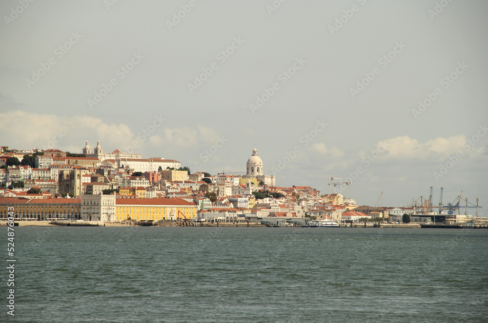 Panorama of the old town of Lisbon from the sea view