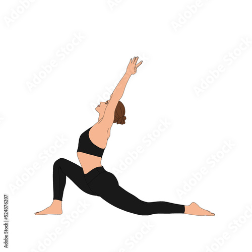 PNG Low Lunge (monkey lunge) / Anjaneyasana. Flexible Woman doing deep stretch yoga asana pose exercise. Without background painting illustration portrait of person practicing yoga pose © MILA KOCHNEVA