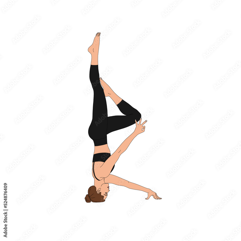 Obraz premium PNG Headstand / Sirsasana. Flexible Woman doing inverted yoga asana pose exercise without background fashion illustration painting portrait poster of person practicing yoga