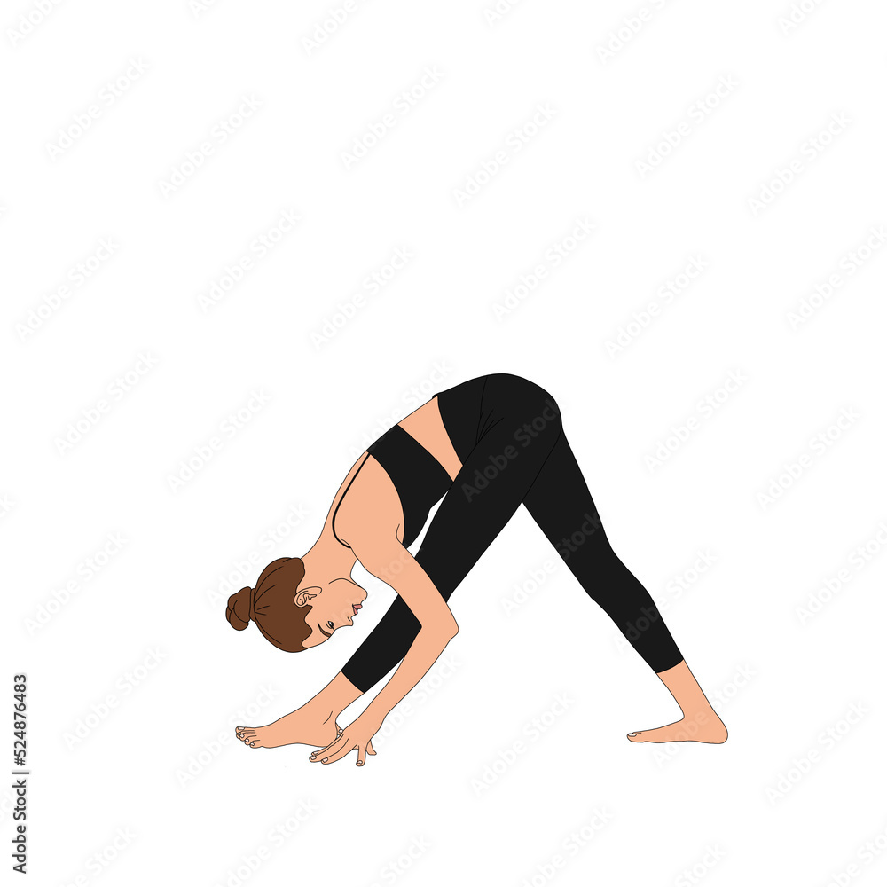 PNG Pyramid Pose / Parsvottanasana 1. Stretching flexible woman practicing doing yoga asana in black gym suit. Pop art portrait cartoon painting illustration person figure without background. PNG Pyramid Pose / Parsvottanasana 1. Stretching flexible woman practicing doing yoga asana in black gym suit. Pop art portrait cartoon painting illustration person figure without background.