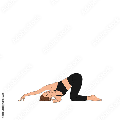 PNG Thread The Needle Pose / Urdhva Mukha Pasasana. The beautiful woman practicing yoga without background. The cartoon illustration painting portrait poster of human doing basic asana.