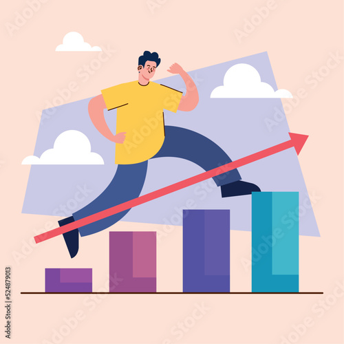 man running in statistics bars