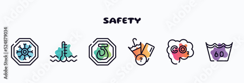safety outline icons set. thin line icons such as winter warning, engine coolant, hoist, lost items, carbon monoxide, null icon collection. can be used web and mobile.