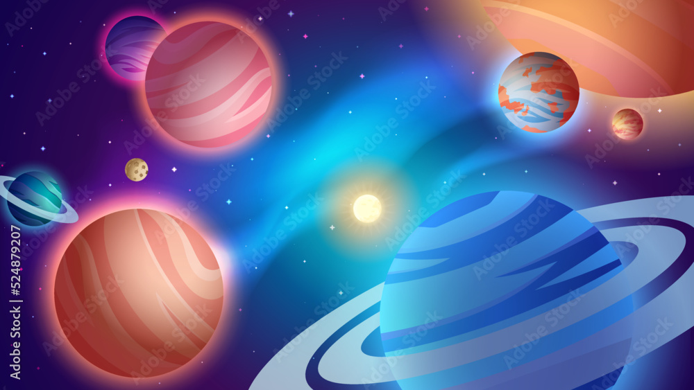 Space background. Colorful cartoon planets and deep space. Vector Illustration. Space background. Colorful cartoon planets and deep space. Vector Illustration.