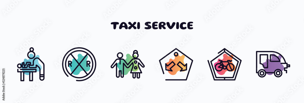taxi service outline icons set. thin line icons such as baby changer, railroad crossing, girl and boy, keep in lane, ecological bicycle transport, autorickshaw icon collection. can be used web and taxi service outline icons set. thin line icons such as baby changer, railroad crossing, girl and boy, keep in lane, ecological bicycle transport, autorickshaw icon collection. can be used web and