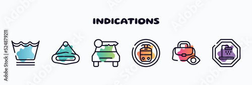 indications outline icons set. thin line icons such as delicate washcycle, hanging, car rental, tram stop, null, shower place icon collection. can be used web and mobile.