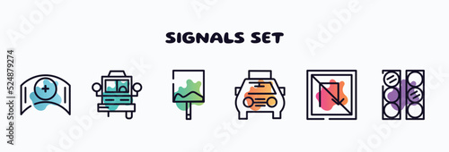 signals set outline icons set. thin line icons such as nursing, bus front with driver, uneven, solar taxi, no turn, semaphore lights icon collection. can be used web and mobile.