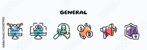 general outline icons set. thin line icons such as computing technology, computer vision, hr solutions, crypto-exchange, advertising agency, e-privacy icon collection. can be used web and mobile.