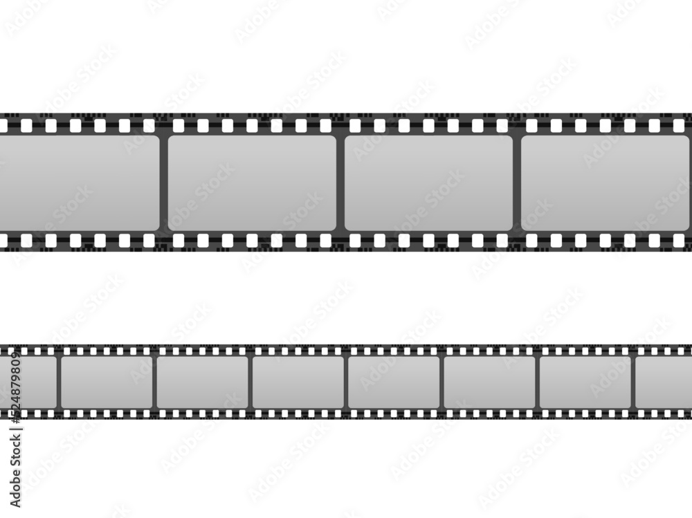 3d realistic vector icon. Film tape strips in different shapes in transparency. Isolated. Cinema teater concept. 