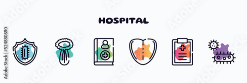 hospital outline icons set. thin line icons such as immunity, celery, handbook, tongue, medical prescription, bacterium icon collection. can be used web and mobile.