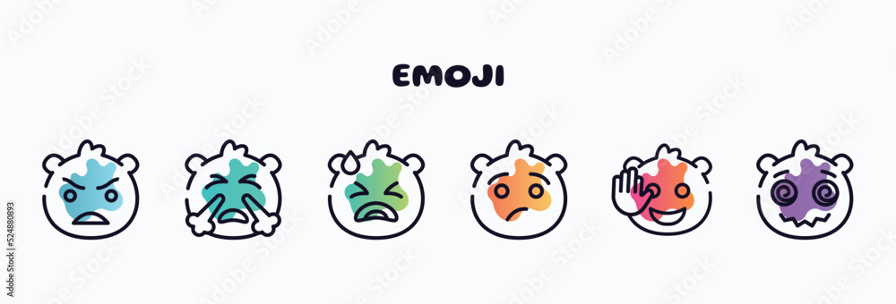 emoji outline icons set. thin line icons such as angry emoji, emoji with steam from e, desperate annoyed hello hypnotized icon collection. can be used web and mobile.
