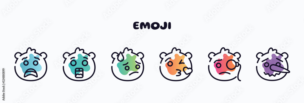 emoji outline icons set. thin line icons such as scared emoji, surprised emoji, embarrassed love monocle lying icon collection. can be used web and mobile. emoji outline icons set. thin line icons such as scared emoji, surprised emoji, embarrassed love monocle lying icon collection. can be used web and mobile.