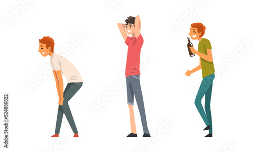 Walking people set. Young people in casual clothes walking outdoors cartoon vector illustration