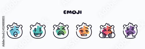 emoji outline icons set. thin line icons such as yawning emoji, rich emoji, tired dissapointment hugging puking icon collection. can be used web and mobile.