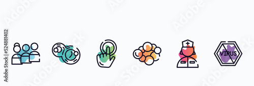 outline icons set. thin line icons such as people, cell division, touch, cancer, nurse, no virus icon collection. can be used web and mobile.