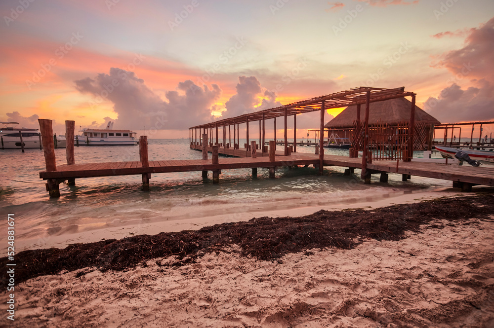 The pier of Isla Mujeres at Sunset